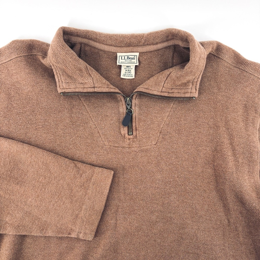 VTG LL Bean Sweater Mens Medium Brown 100% Cotton Quarter Zip Pullover Shirt